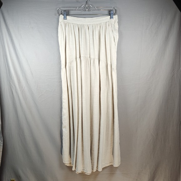 Joie Linen Blend Tiered Beige Skirt‎ Elastic Waist Small Bohemian  Festival - Picture 2 of 7